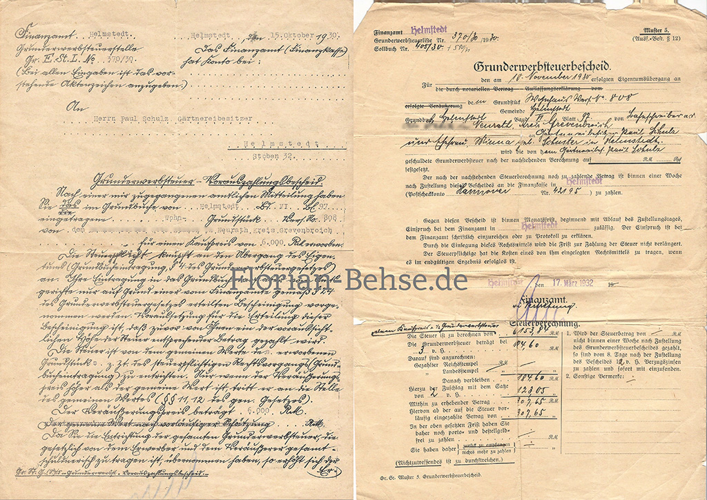 Kaufbeleg Finanzamt Stoben 32 Schulz 1930