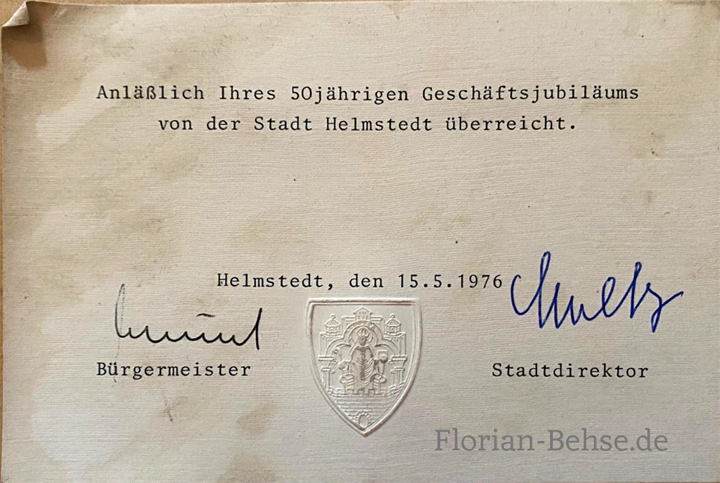 Widmung der Stadt Helmstedt 1976